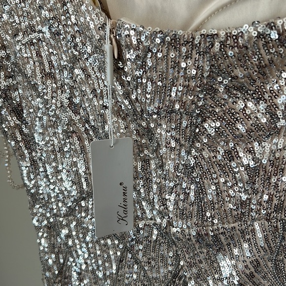 NWT One Shoulder Sequins Nude Dress - Picture 9 of 10